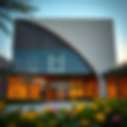 A modern architectural facade of Al Khail Gate Community Center showcasing innovative design