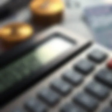 A calculator with currency symbols