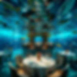 Spectacular view of the underwater dining area surrounded by marine life