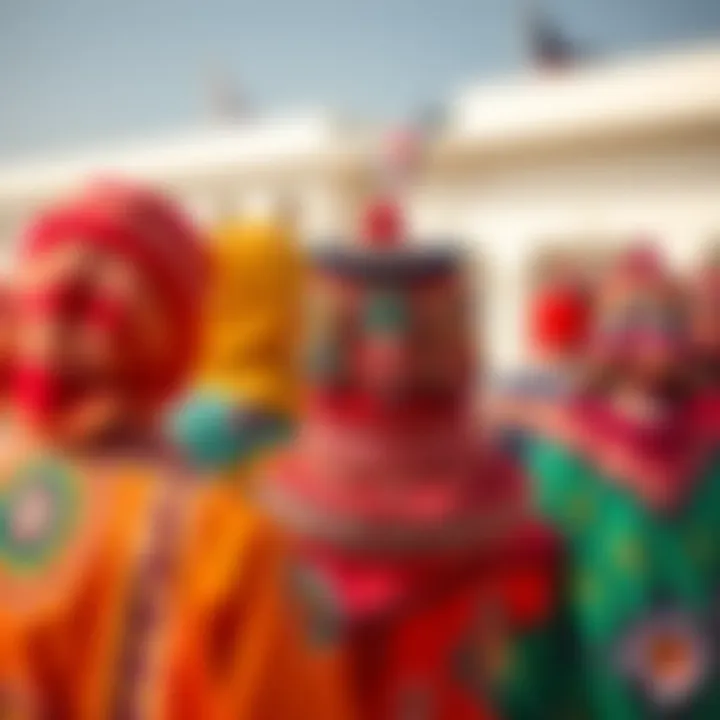 Vibrant colors and patterns of traditional garments from various Emirates