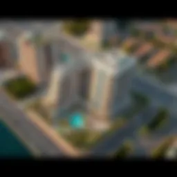 Aerial view of The Pointe showcasing its modern architecture