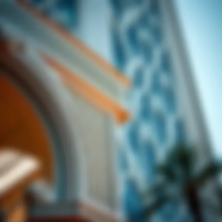 Close-up of the Sukna Building's facade highlighting its intricate details