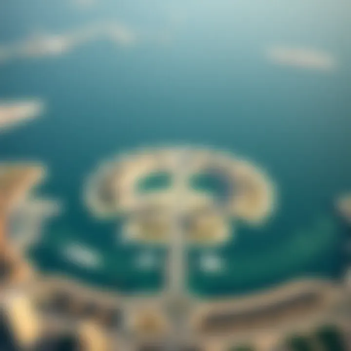 Aerial view of Palm Jumeirah, an iconic artificial island in the shape of a palm tree