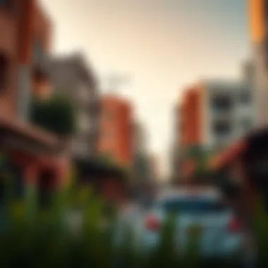 Vibrant neighborhood atmosphere surrounding studio apartments