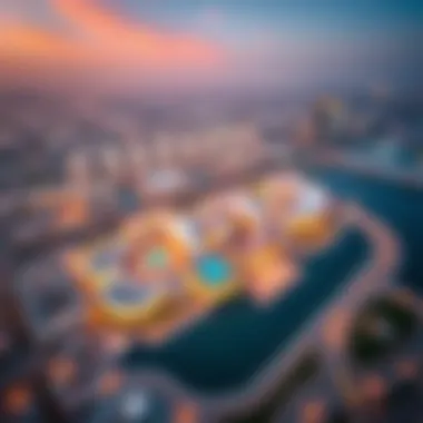 Aerial Perspective of Ain Dubai and Nearby Attractions Aerial view of Ain Dubai with surrounding attractions highlighted